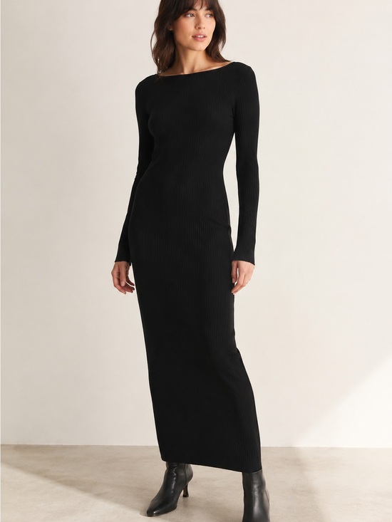 H&M Dresses & Skirts - H&M Black Ribbed Knit Bodycon Maxi Dress Long Sleeve Size L